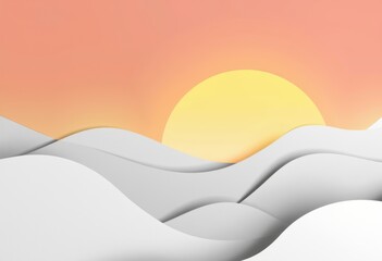 Aufkleber - Abstract landscape with soft white waves and a warm yellow sun