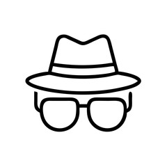 Poster - A simple black outline icon of a hat and glasses. Websites/blogs can use this for themes of privacy, anonymity, or disguise.
