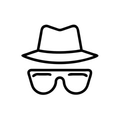 Poster - A simple black outline icon of a hat and glasses. Websites/blogs can use this for themes of privacy, anonymity, or disguise.