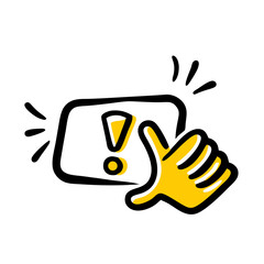 Poster - playful, hand-drawn icon of a hand tapping a screen with an exclamation mark, symbolizing alerts, warnings, or important notifications, ideal for web design or instructional content.