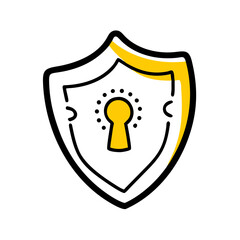 Aufkleber - An outlined shield icon with a keyhole symbol and yellow accent. Ideal for cybersecurity, data protection, privacy, or safety-related websites and blogs.

