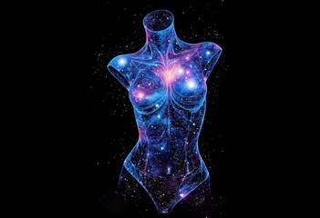 Poster - Cosmic mannequin silhouette filled with vibrant stars and galaxies