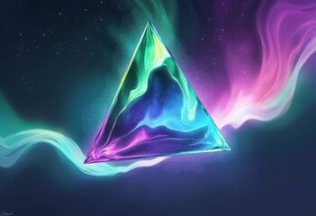 Poster - Colorful abstract triangle with vibrant swirling lights and cosmic background