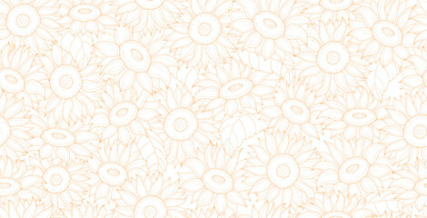  Seamless orange sunflowers on a white background.