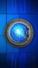 Fototapete - Futuristic Navigation Interface with Blue Background and Porthole Design
