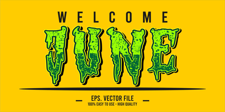 Welcome June. June mount art design vector illustration, lettering text calligraphy.