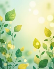 Poster - Lush green leaves with soft bokeh background creating a serene atmosphere