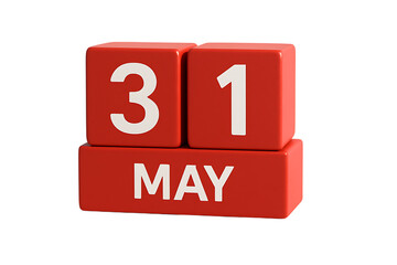Poster - Red Blocks Displaying the Date May 31st transparent Background in 3D Render