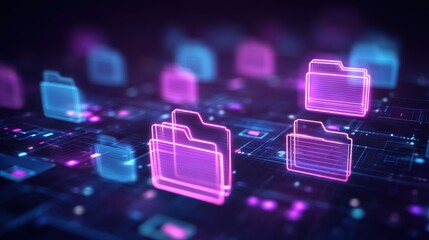 Poster - abstract network grid with files and folders, futuristic software interface, digital document manage