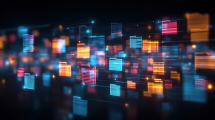 Poster - abstract network grid with files and folders, futuristic software interface, digital document manage