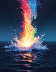 Aufkleber - Colorful explosion of rainbow hues splashing into the ocean