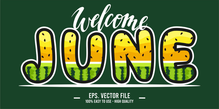 Welcome June. June mount art design vector illustration, lettering text calligraphy.