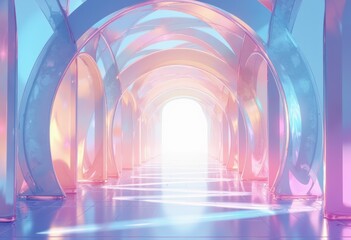 Aufkleber - Ethereal corridor with colorful light reflections creating a dreamy atmosphere