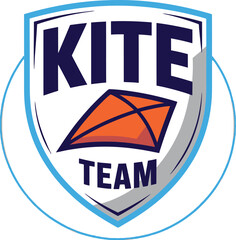 Aufkleber - Kite team logo featuring a stylized kite inside a shield with blue accents and circular outline design