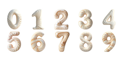 Poster - 3D Marble Textured Numbers Set. Elegant Typography Design Collection Isolated On Transparent Background