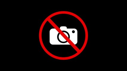 Poster - No camera motion graphic of camera prohibit no photograph allowed with a restriction sign on a dark background animated symbol