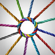 © freshidea - Centralized Network Access and Central core convergence connection business concept as a group of diverse ropes connected to a main circle rope as a primary hub metaphor for connectivity.