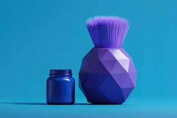 Poster - vibrant geometric vase and jar in deep blue and purple colors on a solid backdrop