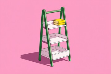 Poster - Colorful display shelf featuring three trays and stacked boxes against a vibrant pink background
