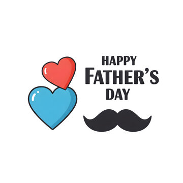A delightful Father's Day card showcasing heart and mustache graphics. Vector design that can be edited, set against a white background.