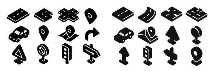 Fototapete - Highway and road sign icons in black design for navigation and travel applications