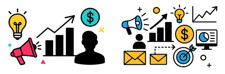 Poster - Creative marketing strategy with charts and tools for business growth and success in a modern workspace