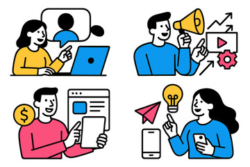 Aufkleber - Engaging professionals collaborate on digital marketing strategies during an online meeting in a modern workspace