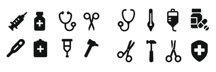 Aufkleber - Collection of medical icons representing various healthcare tools and equipment for professionals in the medical field