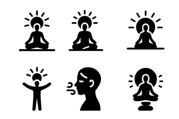 Aufkleber - Illustrations of meditation and mindfulness practices in various poses and styles with glowing effects