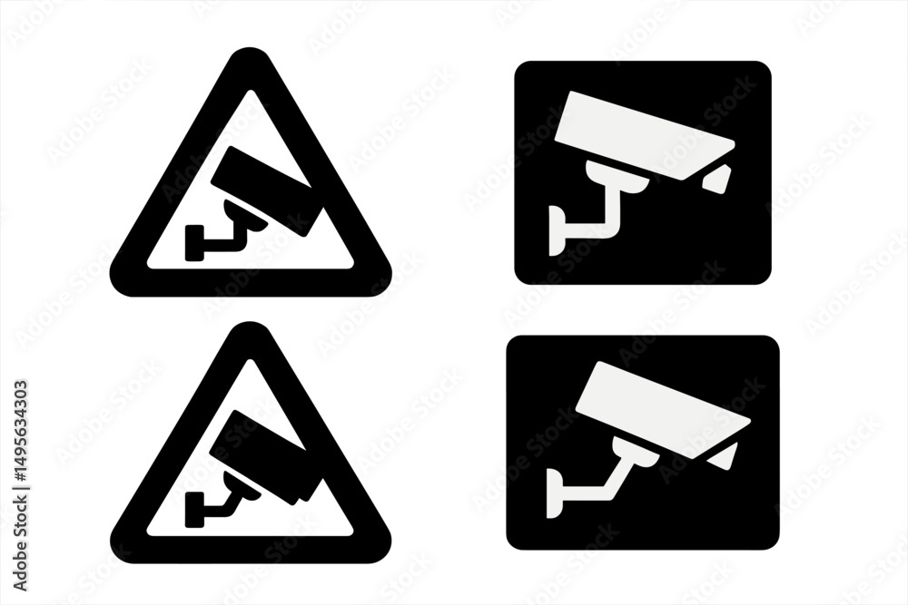 Security camera symbols indicating surveillance areas in urban ...
