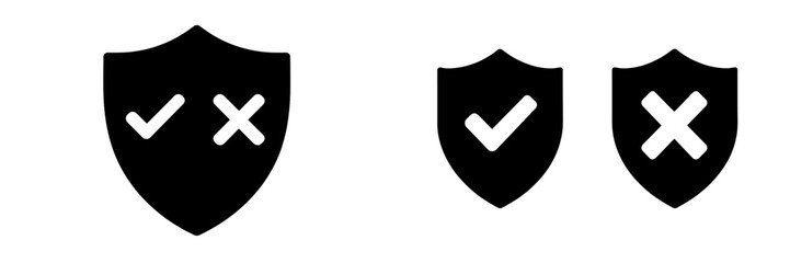 Aufkleber - Symbols representing approval and disapproval in a simple graphic design format showcasing shields with check and cross marks