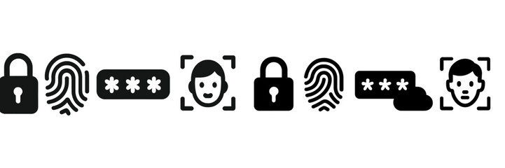 Poster - Security symbols representing biometric authentication methods such as fingerprints and facial recognition technologies