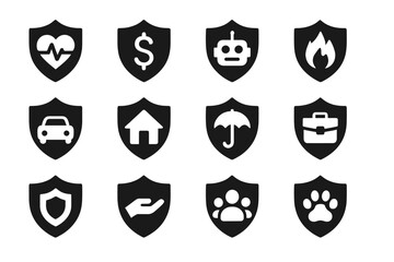 Aufkleber - Icons representing various aspects of life and safety in a grid format displayed on a plain background