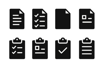 Fototapete - Collection of various document icons in black and white illustrating checklists and forms in a minimalistic style