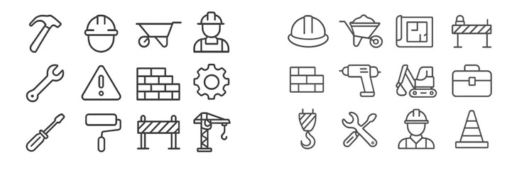 Poster - Construction icons representing tools, machinery, and safety equipment for building and renovation projects