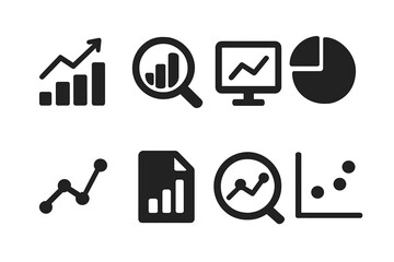 Poster - Graphical representations of data analytics with charts and icons displayed on a simple background