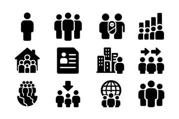 Poster - Graphical icons representing various aspects of teamwork, communication, and community engagement in a modern workspace
