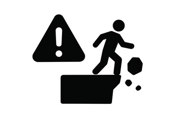 Poster - Warning sign illustrating a person near a cliff edge with a rockfall hazard