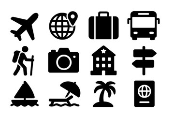 Poster - Travel symbols including airplane, globe, and suitcase capture the essence of adventure and exploration