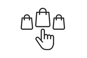 Aufkleber - Hands selecting shopping bags in a minimalist design for an online shopping experience