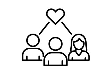Poster - Three individuals sharing a connection represented by a heart symbol, showcasing emotional relationships and bonds in modern society