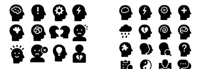 Poster - Symbols representing mental health concepts displayed in a grid, conveying various emotions, thoughts, and states of mind in a creative design