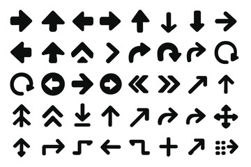 Poster - Various black directional arrows and symbols arranged in a grid on a white background for graphic design and navigation purposes