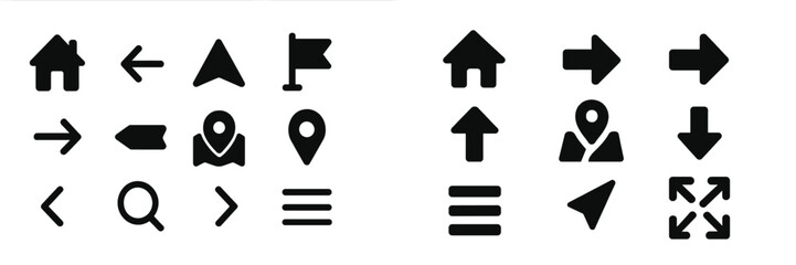 Fototapete - Icons representing navigation and location in a modern design style for user interface applications and maps on technology devices