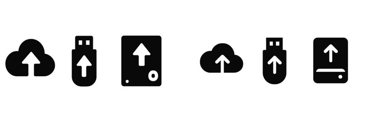 Fototapete - Various upload and download icons representing data transfer methods in digital technology designs