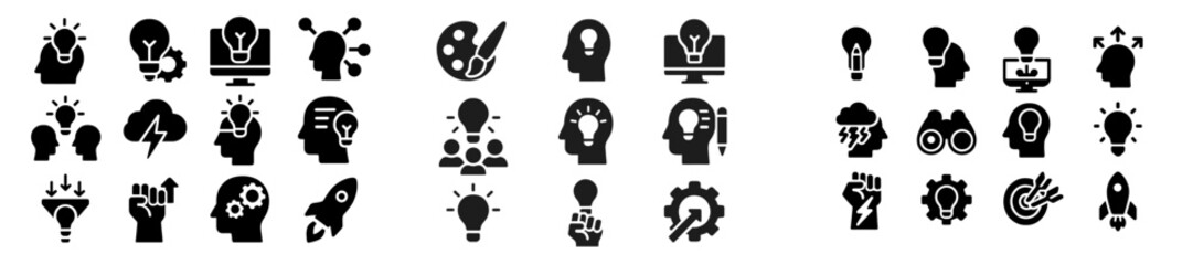 Poster - Innovative design concepts featuring light bulbs and creative icons for brainstorming sessions and idea generation activities