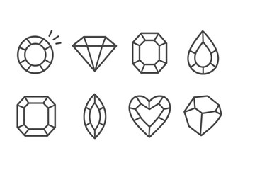 Poster - Various outlined shapes of gemstones and diamonds suitable for design or illustration projects