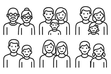 Poster - Diverse families represented with simple illustrations showcasing various familial relationships and gatherings