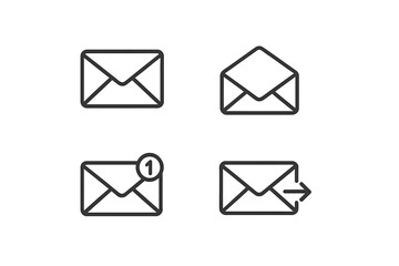 Aufkleber - Email icons representing different states including received, unread, and sent messages in a simple design