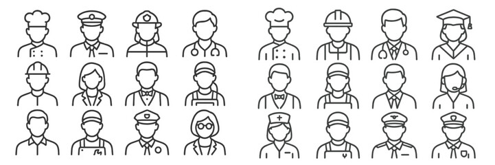 Poster - Various professions are represented through simple line art drawings showcasing people in distinct careers